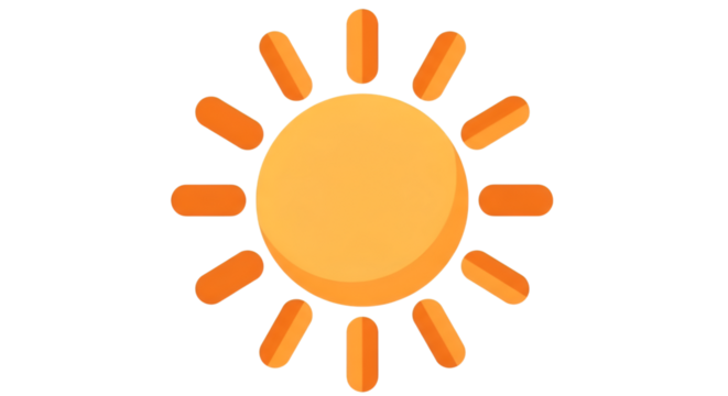 A cheerful cartoon sun with bright orange rays radiating from a central circle on black background.