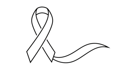 A stark outline of a ribbon on a black background evokes feelings of hope and remembrance.