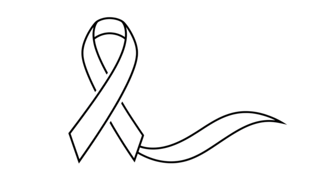 A stark outline of a ribbon on a black background evokes feelings of hope and remembrance.