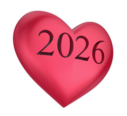 Red heart engraved with 2026, Happy New Year concept