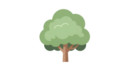 A stylized tree with fluffy, layered green foliage stands against a plain dark background.