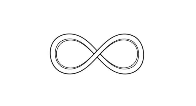 Abstract white line art depicts the infinity symbol on a solid black background elegantly simple