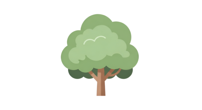 A stylized tree with fluffy, layered green foliage stands against a plain dark background. - Powered by Adobe