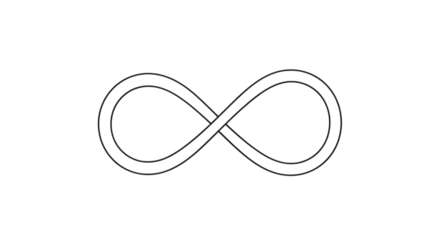 Elegant white infinity symbol on a stark black background conveys timelessness and interconnection.