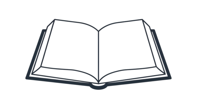 Elegant vector illustration of an open book on a black background, simple and modern style.