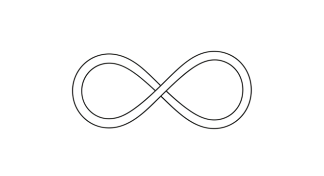 Elegant white infinity symbol on a stark black background conveys timelessness and interconnection.