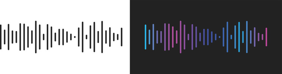 Sound wave icon set. Audio Wave and Music Frequency Symbols. Audio Equalizer and Volume Level Interface. Voice Recording and Live Broadcast Waveform Symbols