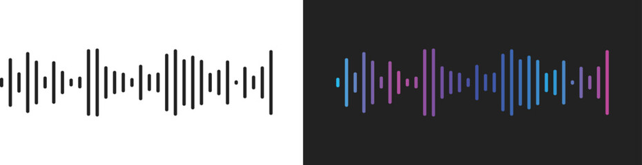 Sound wave icon set. Audio Wave and Music Frequency Symbols. Audio Equalizer and Volume Level Interface. Voice Recording and Live Broadcast Waveform Symbols