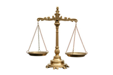 Antique golden balance scale against a deep black background, symbolizing justice, law, and fairness in a vintage style, ready for commercial use