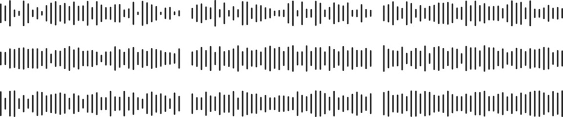Sound wave icon set. Audio Wave and Music Frequency Symbols. Audio Equalizer and Volume Level Interface. Voice Recording and Live Broadcast Waveform Symbols