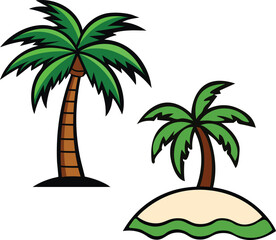 Cartoon Palm Trees On Island And Ground beach