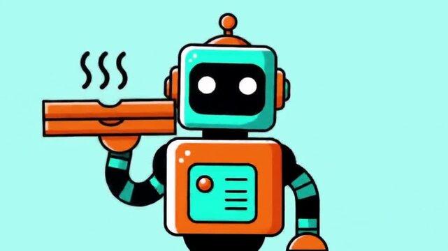 Cartoon Robot Pizza Delivery Service Animation loop with Seamless Tiling on a light blue background