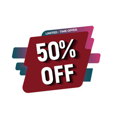 50 Percent Off Sale Banner Design with Bold Maroon and Pink Typography for Limited Time Offer, Discount Promotion, and Marketing Advertisement