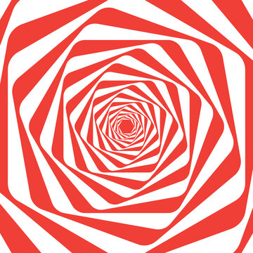 Red and White Decagonal Spiral Optical Illusion Background