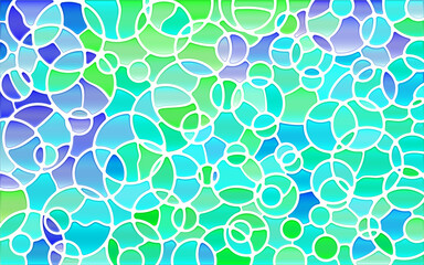 abstract vector stained-glass mosaic background - green and blue circles