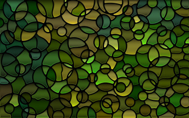 abstract vector stained-glass mosaic background - green and brown circles