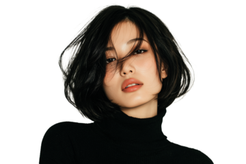 A beautiful Asian woman with bob haircut | transparent png background