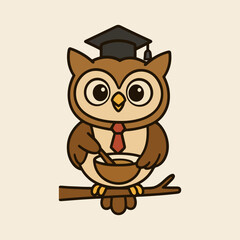 Cute Owl Graduate with Cap and Tie Cartoon Vector