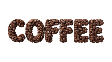 Coffee word written with coffee beans isolated on a white background