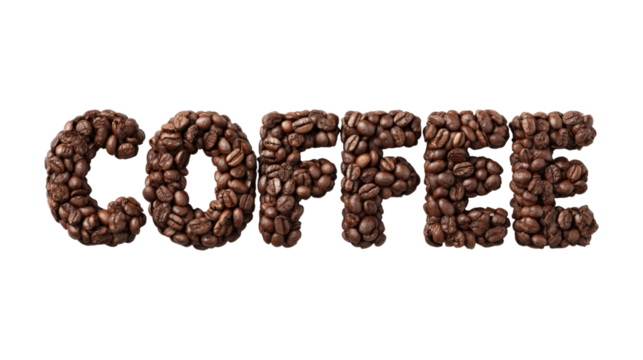 Coffee word written with coffee beans isolated on a white background