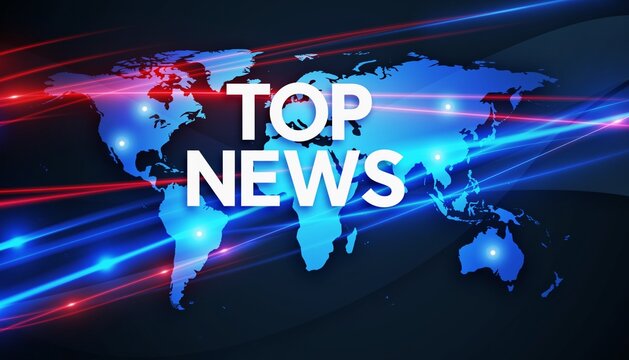 Top News Headline Background with World Map and Futuristic Light Lines