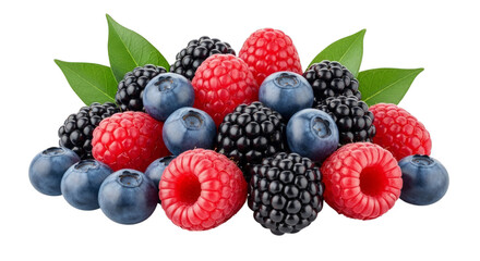 Fresh mixed berries raspberries blueberries and blackberries on transparent background