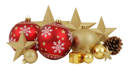 Festive holiday ornaments and stars for christmas season on transparent background