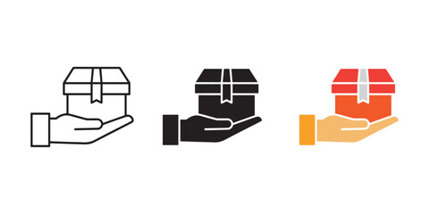 Hand Holding Package Icon Set. Hand Holding Box Vector Illustration