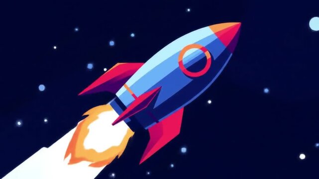 Cartoon Rocket Launching into Space with Stars Background Animation Video Clip