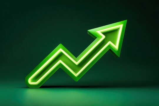 Bright green neon arrow symbolizing upward growth and positive financial trends