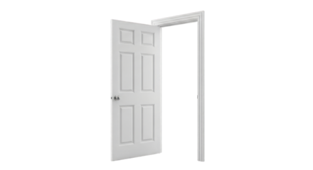Isolated interior door open for home or office renovation on transparent background