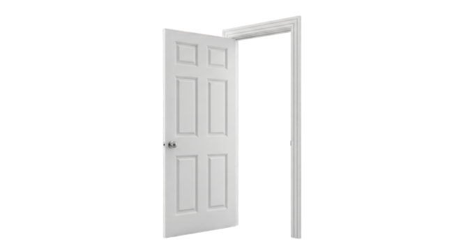 Isolated interior door open for home or office renovation on transparent background