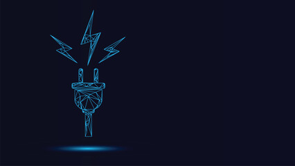 Blue Neon Low Poly Electric Plug Generating Powerful Lightning Bolt Energy Transfer Data Connection System Modern Digital Technology Wireframe Mesh Abstract Background Vector Illustration