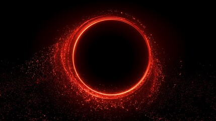 Abstract red ring portal with glowing particles on a black background