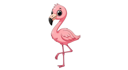 Cartoon flamingo vector illustration for graphic design on transparent background