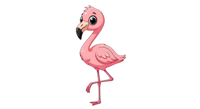 Cartoon flamingo vector illustration for graphic design on transparent background