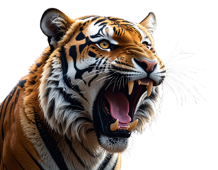 Fierce Tiger Roaring Close-Up, Face Portrait with Open Jaws