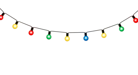 Festive string lights decoration for party and celebration on transparent background