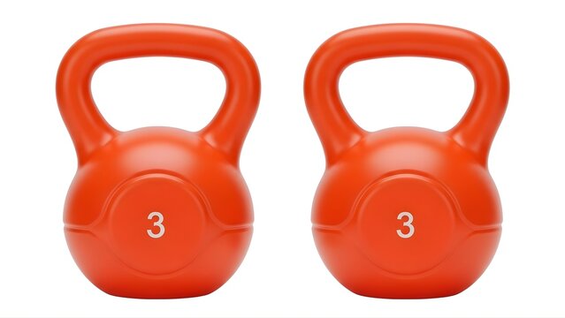 Orange kettlebells for fitness training and strength building at home or gym equipment for exercise workout on transparent background