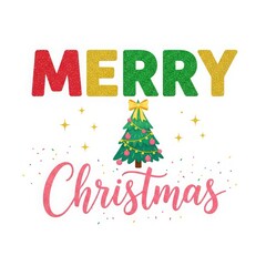 Obraz premium Merry christmas text with christmas tree
