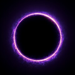A vibrant purple ring with energy particles on a black background
