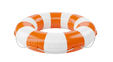 Isolated orange life preserver ring for pool safety rescue on transparent background