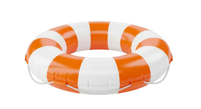 Isolated orange life preserver ring for pool safety rescue on transparent background
