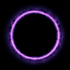 A glowing purple ring with a dark center against a black background image