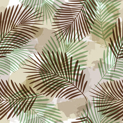 Leaves Pattern. Watercolor Tropic Palm Leaves Seamless Vector Background, Textured Jungle Print