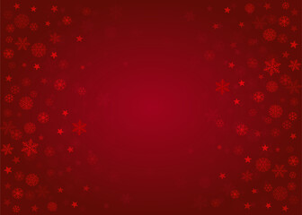 Christmas snow red background. Winter snowflakes subtle frame, greeting card, party event decoration. New Year Holidays gift coupon backdrop. Noel Vector illustration