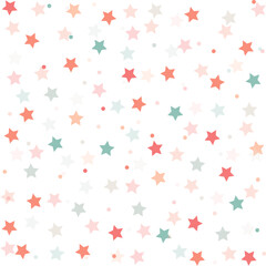 Cute stars seamless pattern, vector, baby confetti falling on white. flying stars glitter vector backdrop.