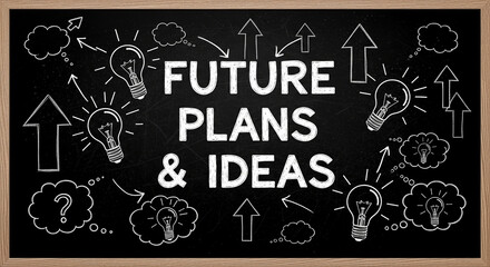 Brainstorm future plans and ideas for business growth using a chalkboard of innovation and strategic thinking