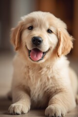 Golden Retriever Puppy Playing Indoors With a Cheerful Expression on a Sunny Day