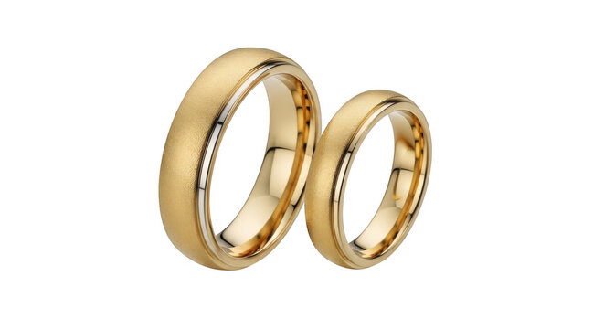 Elegant pair of polished and brushed gold wedding bands symbolizing eternal love and commitment